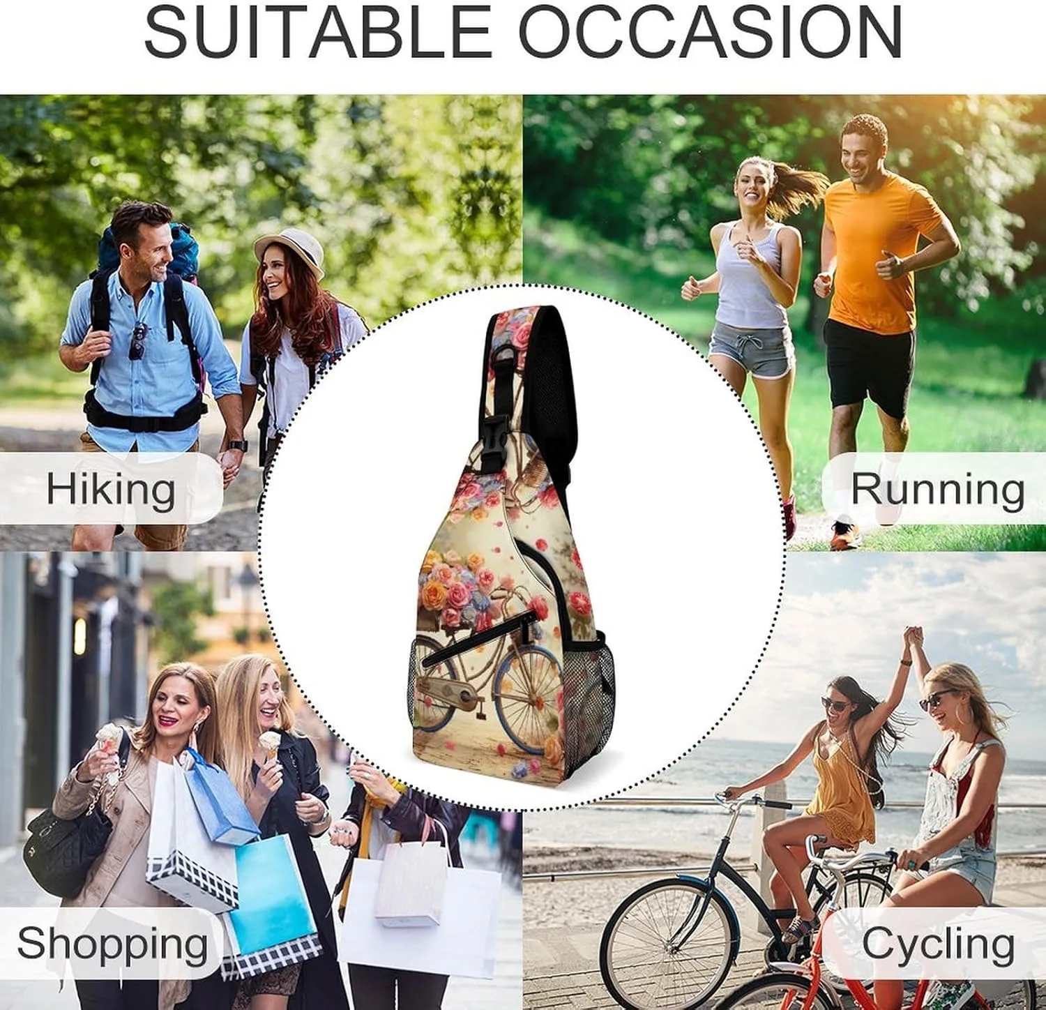 Small Sling Chest Bag Crossbody Bag for Men Women,Flower Bicycle Lightweight Gym Daypack for Travel Cycling Hiking