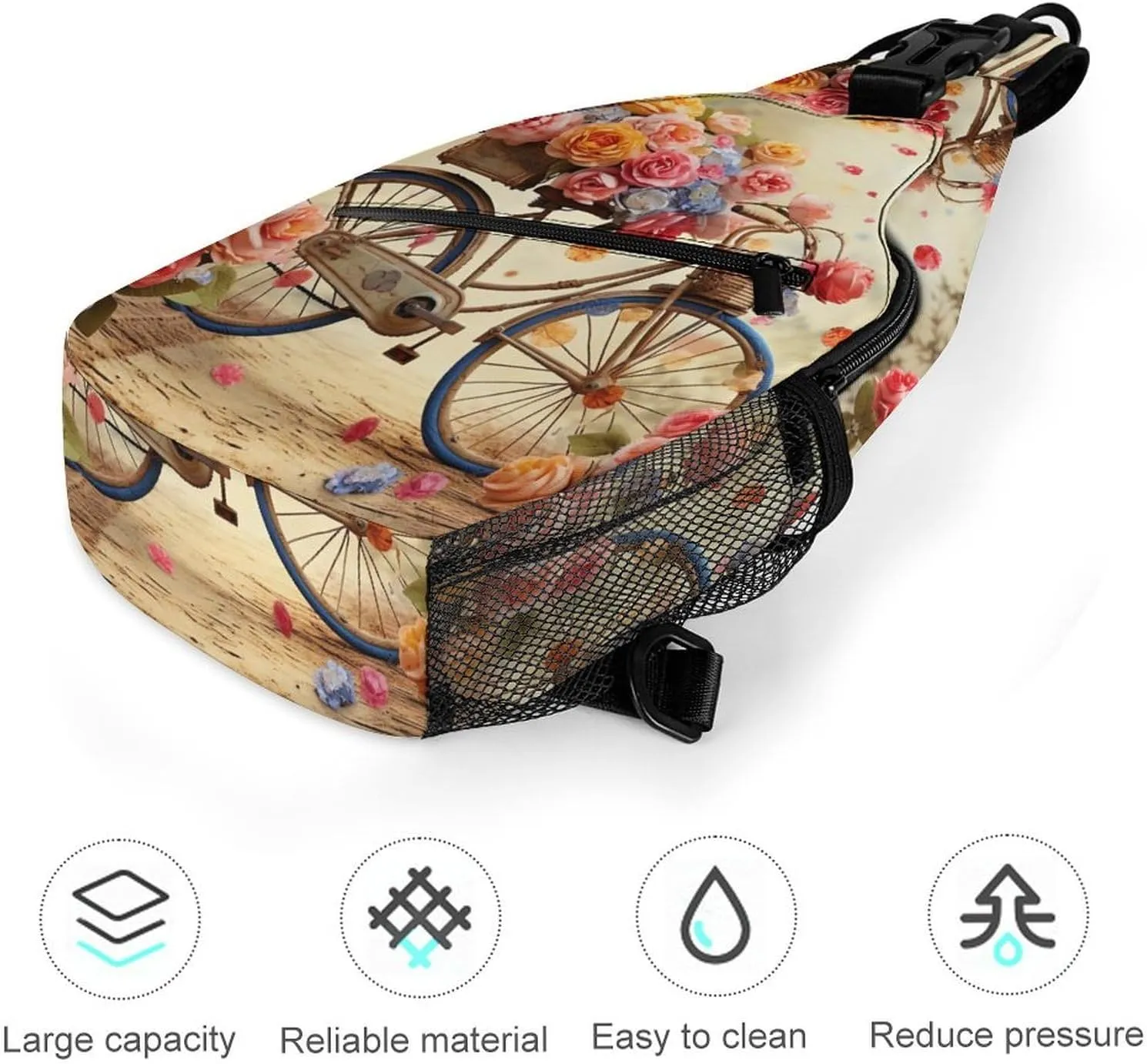Small Sling Chest Bag Crossbody Bag for Men Women,Flower Bicycle Lightweight Gym Daypack for Travel Cycling Hiking