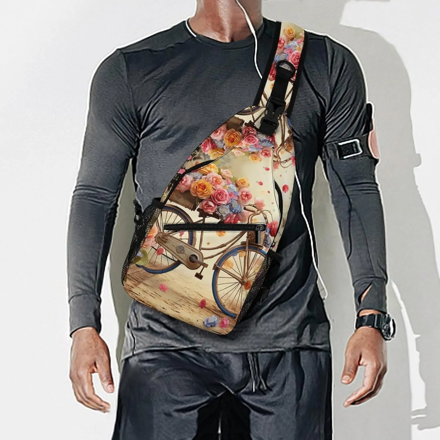 Small Sling Chest Bag Crossbody Bag for Men Women,Flower Bicycle Lightweight Gym Daypack for Travel Cycling Hiking