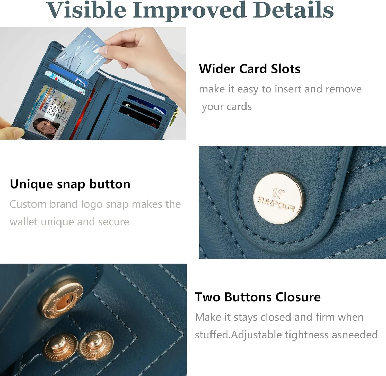 Small Wallet for Women Leather Bifold RFID Blocking Card Holder Wallet Compact Card Wallet Woman with Zipper Coin Pocket (Quilted, Blue-green)
