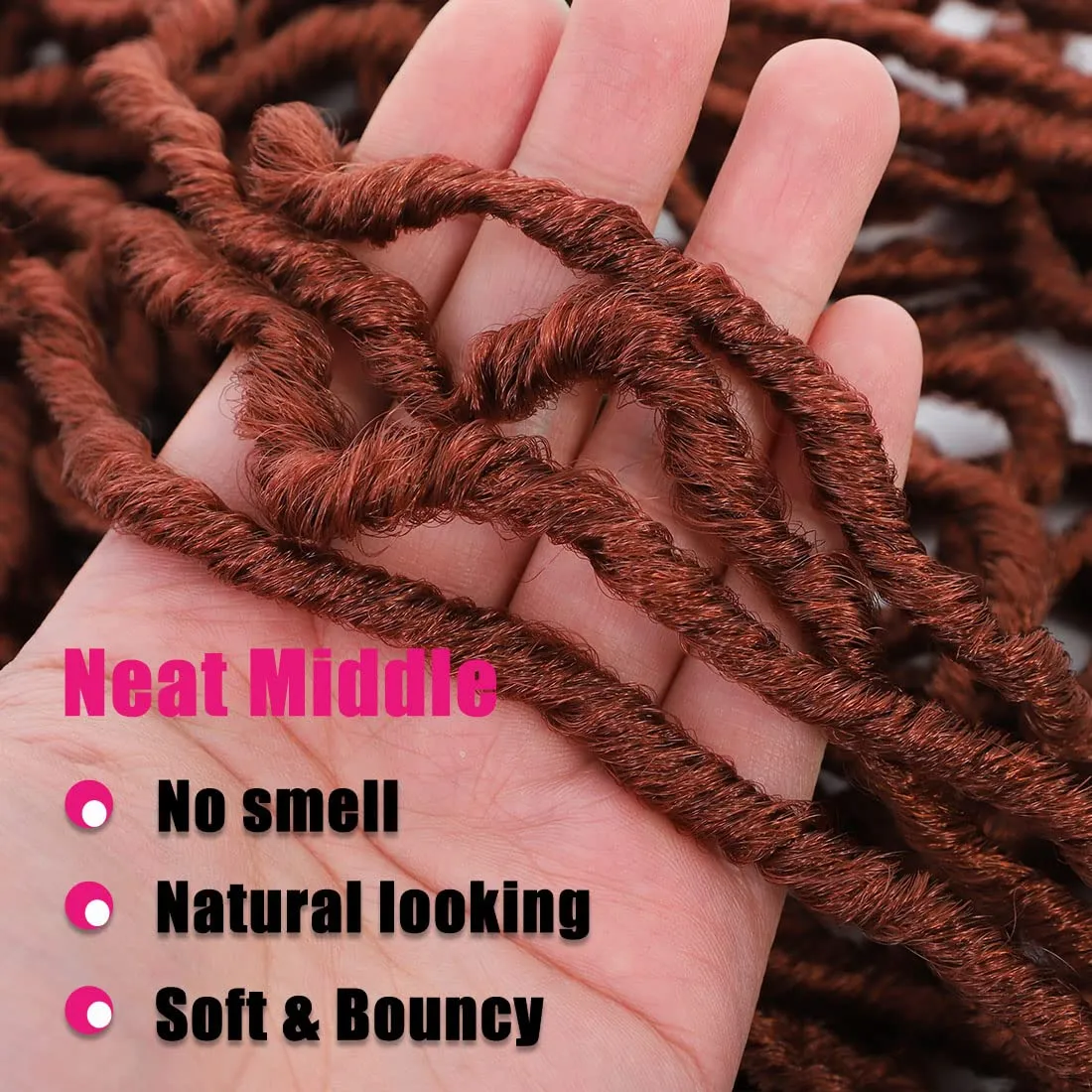 Soft Locs Crochet Hair 18 Inch Faux Locs Crochet Hair 6 Packs Pre Looped Copper Red Color Synthetic Hair Extension for Women (18Inch, 350#)