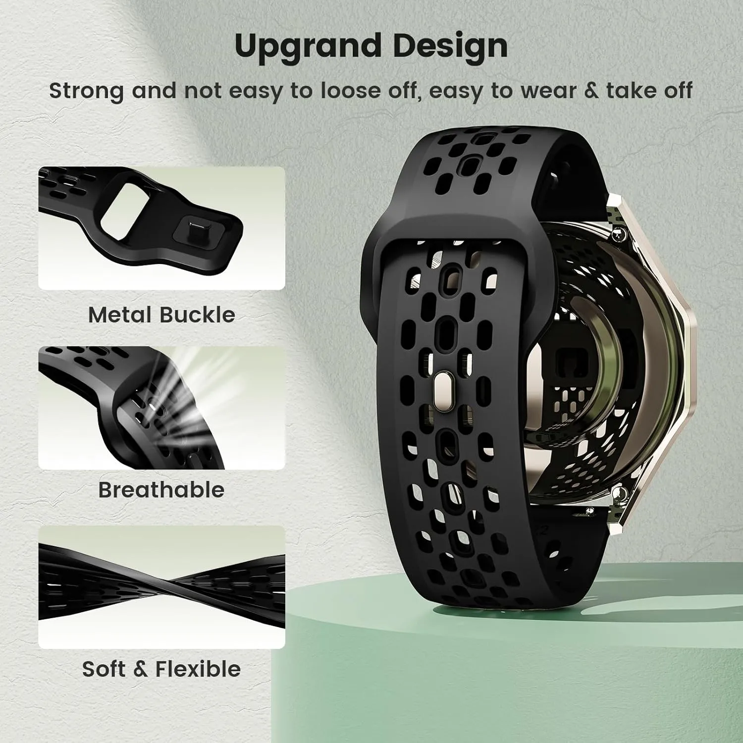 Soft Silicone Watch Bands 22mm 20mm 19mm 18mm, Breathable Sweatproof Sport Watch Straps with Quick Release for Women & Men (2 Packs)