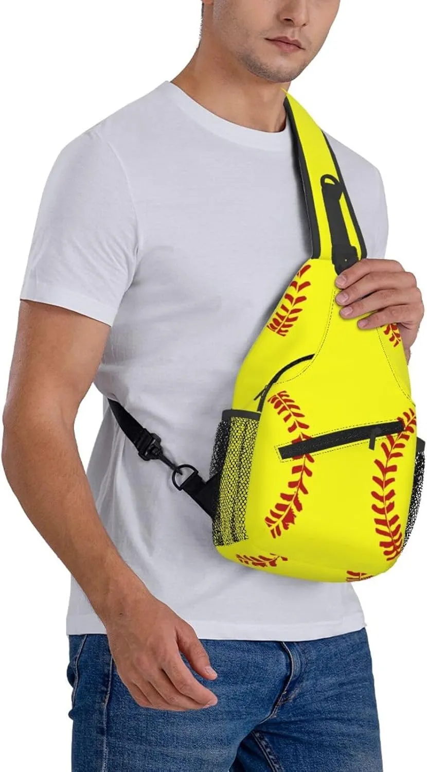 Softball Sling Backpack Crossbody Shoulder Bag Chest Purse for Men Women A