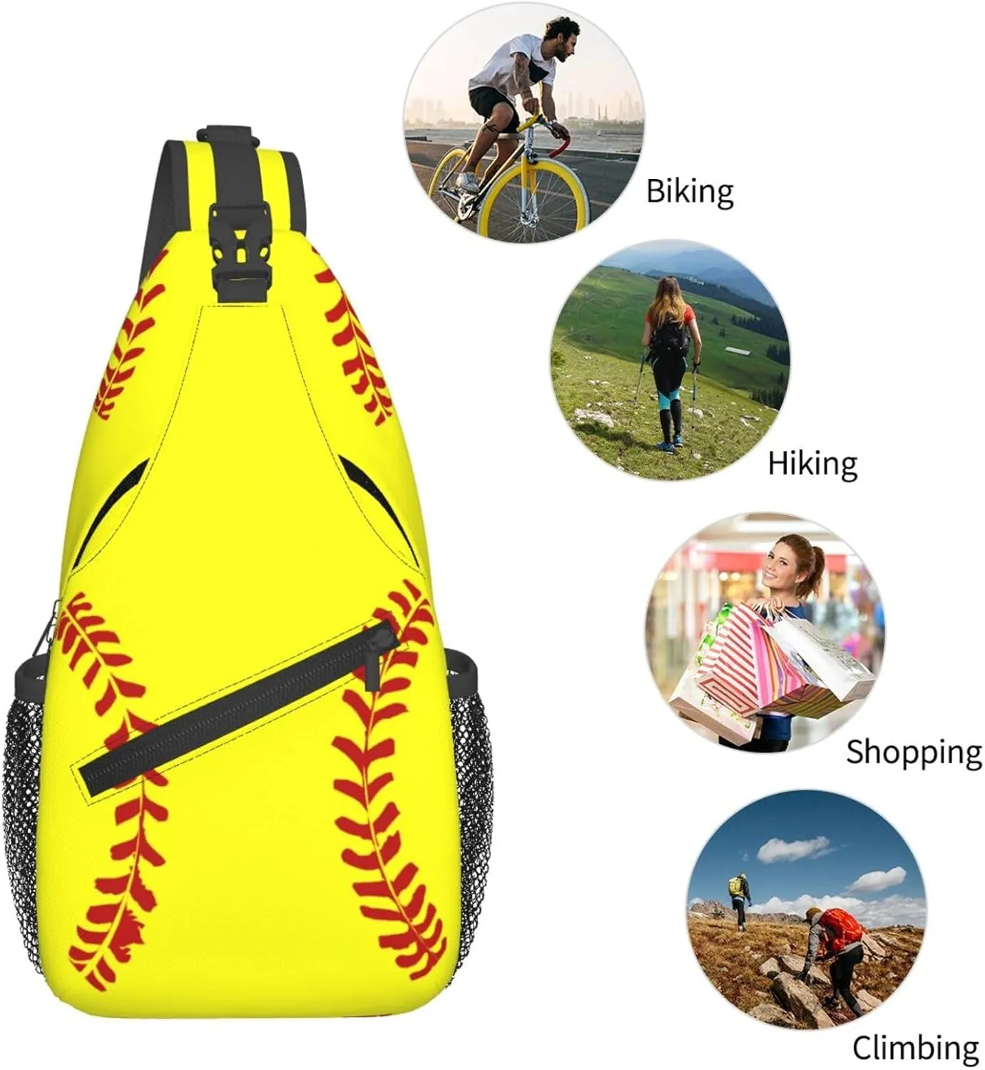 Softball Sling Backpack Crossbody Shoulder Bag Chest Purse for Men Women A