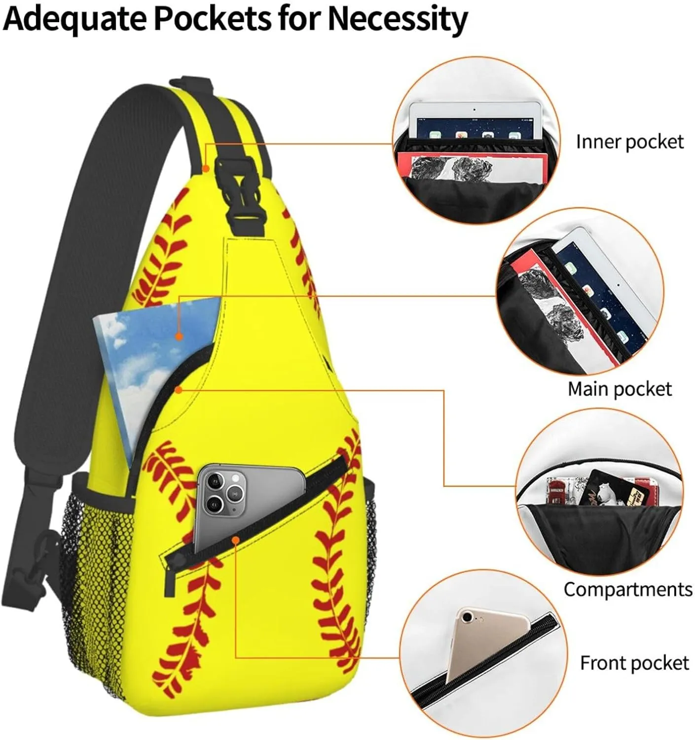 Softball Sling Backpack Crossbody Shoulder Bag Chest Purse for Men Women A