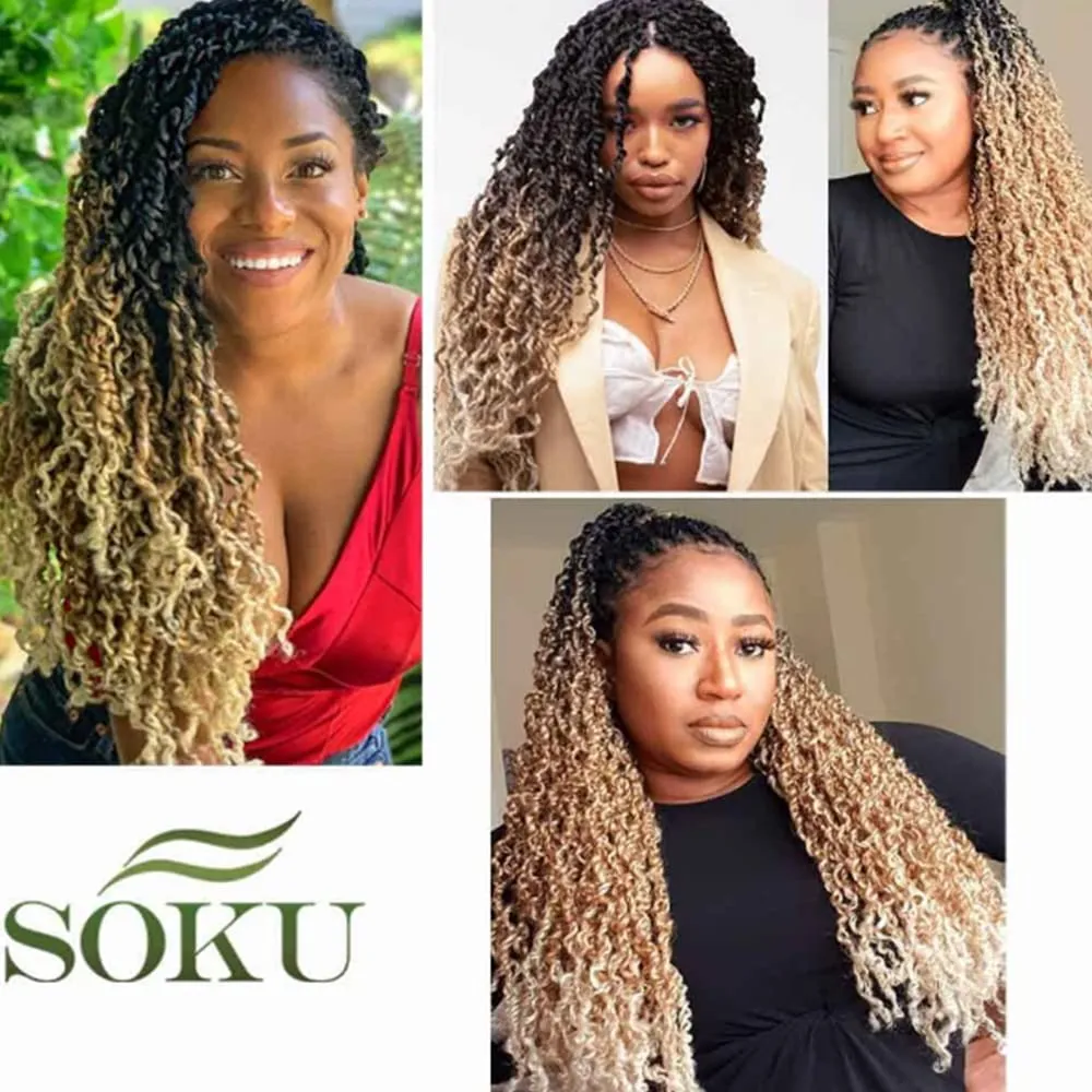 SOKU Majesty Twist Crochet Hair 20" - 8 Packs Pre Twisted Mini Passion Twist Crochet Hair Ombre Blonde Senegalese Twist Synthetic Braiding Extensions for Black Women Pre-looped