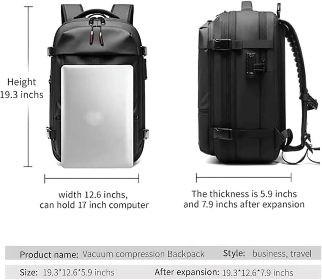 SpaceVac Backpack, Space Vac Travel Vacuum Bags, 60l Expandable Backpack, Water Resistant, Anti Theft, with Electric Air Pump (Classic-Blue)
