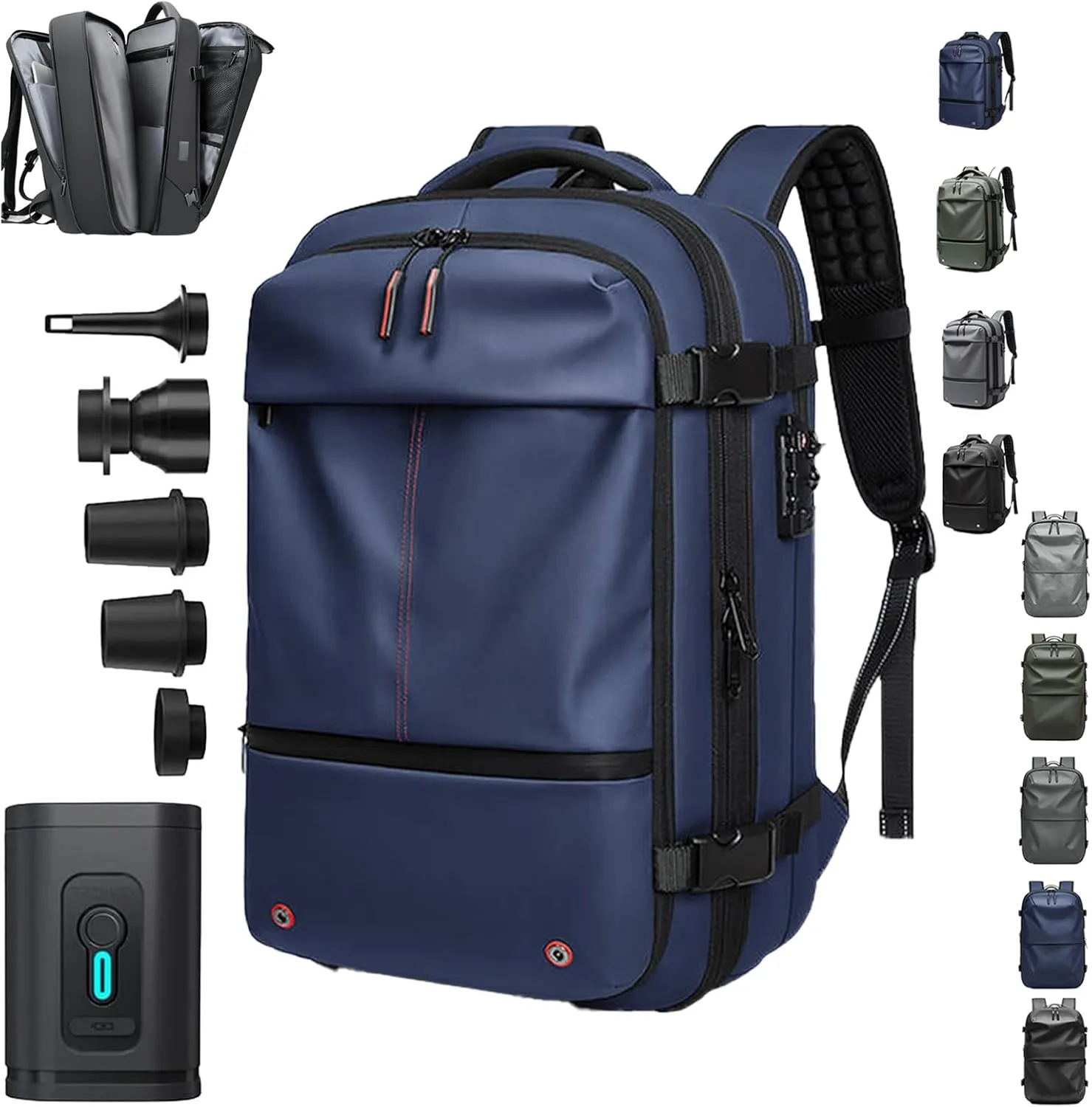 SpaceVac Backpack, Space Vac Travel Vacuum Bags, 60l Expandable Backpack, Water Resistant, Anti Theft, with Electric Air Pump (Classic-Blue)