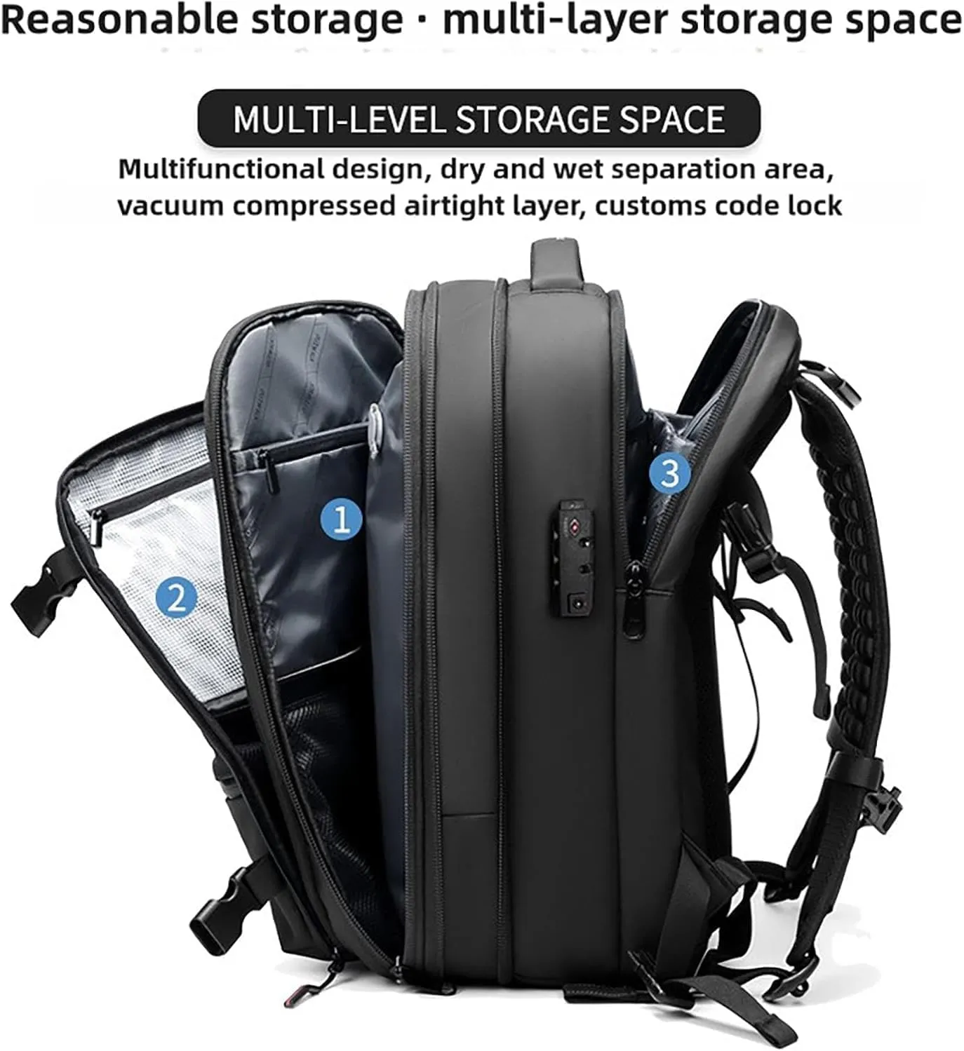 SpaceVac Backpack, Space Vac Travel Vacuum Bags, 60l Expandable Backpack, Water Resistant, Anti Theft, with Electric Air Pump (Classic-Blue)