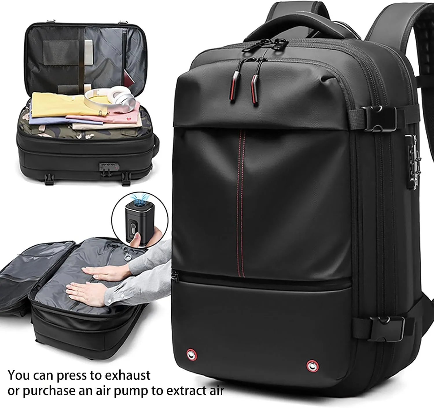 SpaceVac Backpack, Space Vac Travel Vacuum Bags, 60l Expandable Backpack, Water Resistant, Anti Theft, with Electric Air Pump (Classic-Blue)