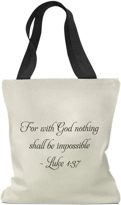 Speedy Pros Canvas Tote Bag for Women For with God Nothing Shall Be Impossible Christ Jesus Beach Bags for Women
