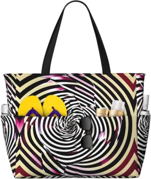 spiral optical illusion gif Print Unisex Large Capacity Beach Travel Bag Vacation Picnic Sport Tote Portable Gym Bag