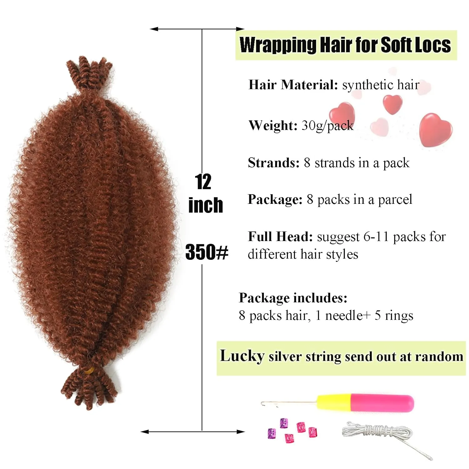 Springy Afro Twist Hair 12inch Marley Twist Braiding Hair 8 Packs Pre Fluffed Ginger Color Wrapping Hair for Soft Locs Kinky Curly Crochet Hair Extensions