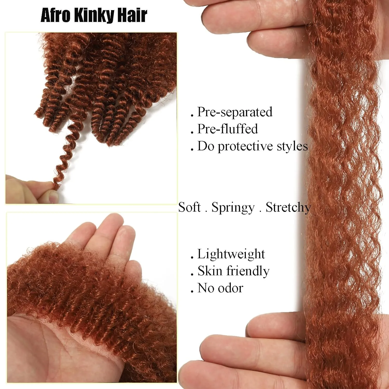 Springy Afro Twist Hair 12inch Marley Twist Braiding Hair 8 Packs Pre Fluffed Ginger Color Wrapping Hair for Soft Locs Kinky Curly Crochet Hair Extensions