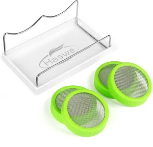 Sprouting Jar Kit (JARS NOT INCLUDED) - 4 Premium Plastic Sprout Lids with 316 Stainless Steel Screen for Wide Mouth Mason Jars, Tray, Sprouter Stand - Growing Broccoli Seeds, Alfalfa and more