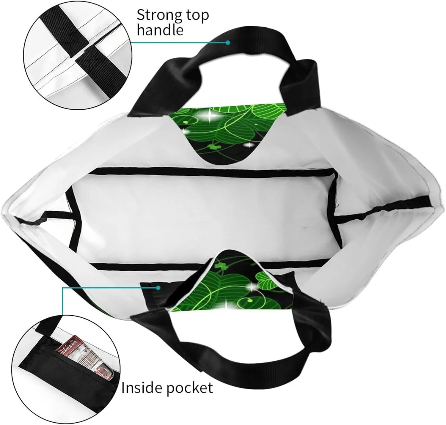 St. Patrick's Day Shamrock Clover Tote Grocery Bag Shoulder Casual Reusable Bag Large for Women Men