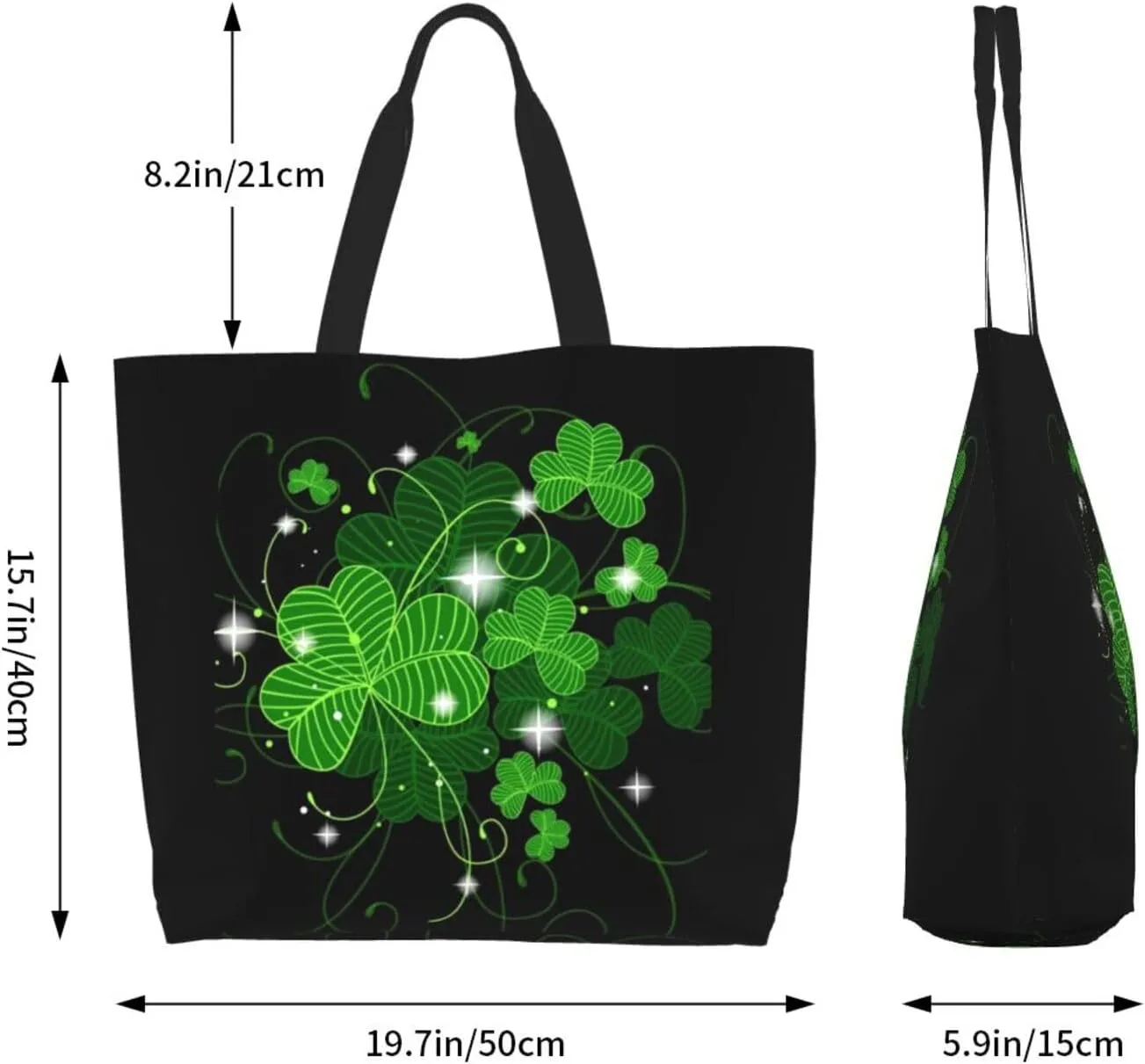 St. Patrick's Day Shamrock Clover Tote Grocery Bag Shoulder Casual Reusable Bag Large for Women Men
