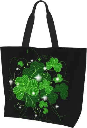 St. Patrick's Day Shamrock Clover Tote Grocery Bag Shoulder Casual Reusable Bag Large for Women Men