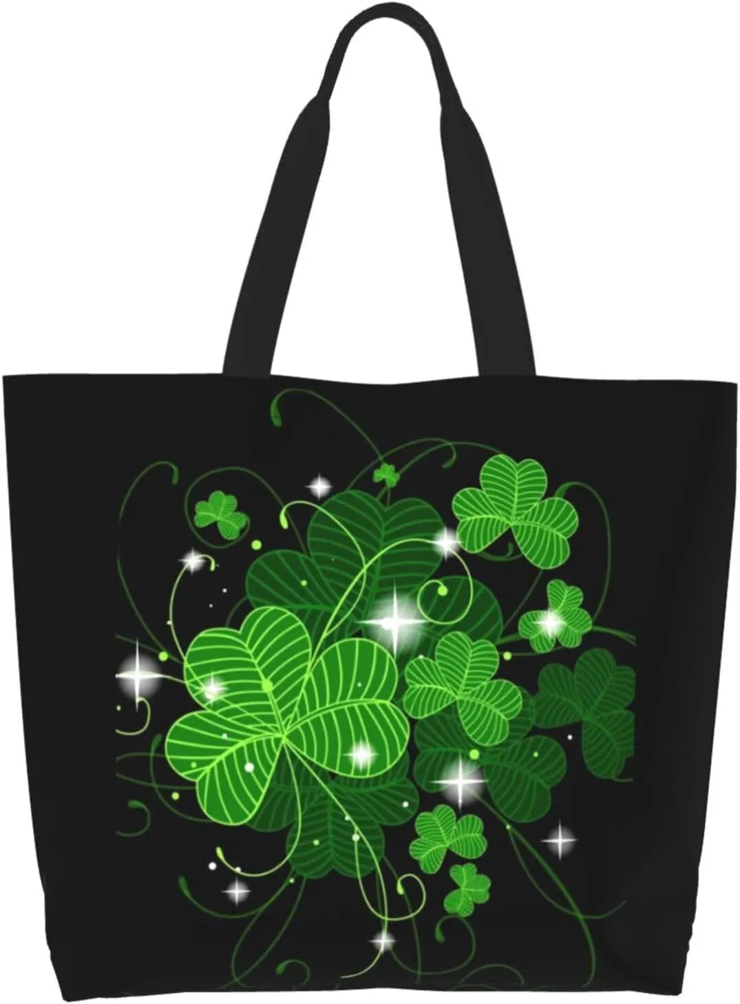 St. Patrick's Day Shamrock Clover Tote Grocery Bag Shoulder Casual Reusable Bag Large for Women Men