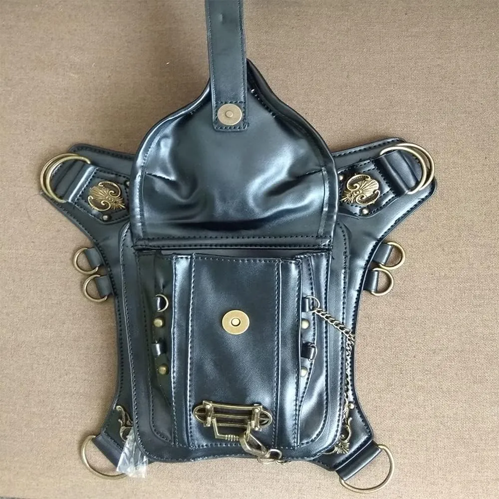 Steampunk Waist Bags PU Leather Gothic Bag Men and Women Hiking Fanny Pack Mini Travel Pockets