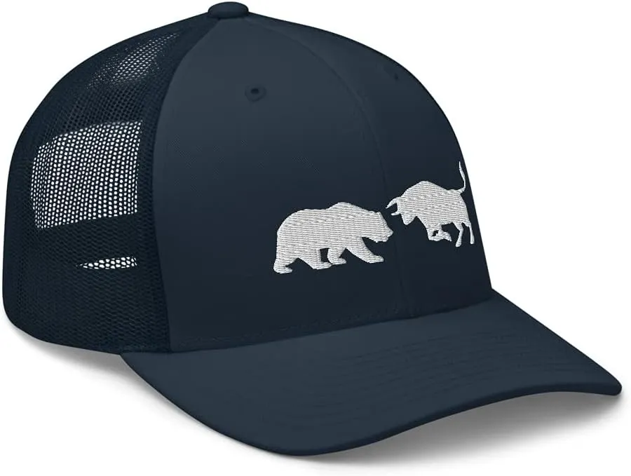 Stock Forex Crypto Day Trader Bull Bear Market Embroidered Trucker Cap Hat