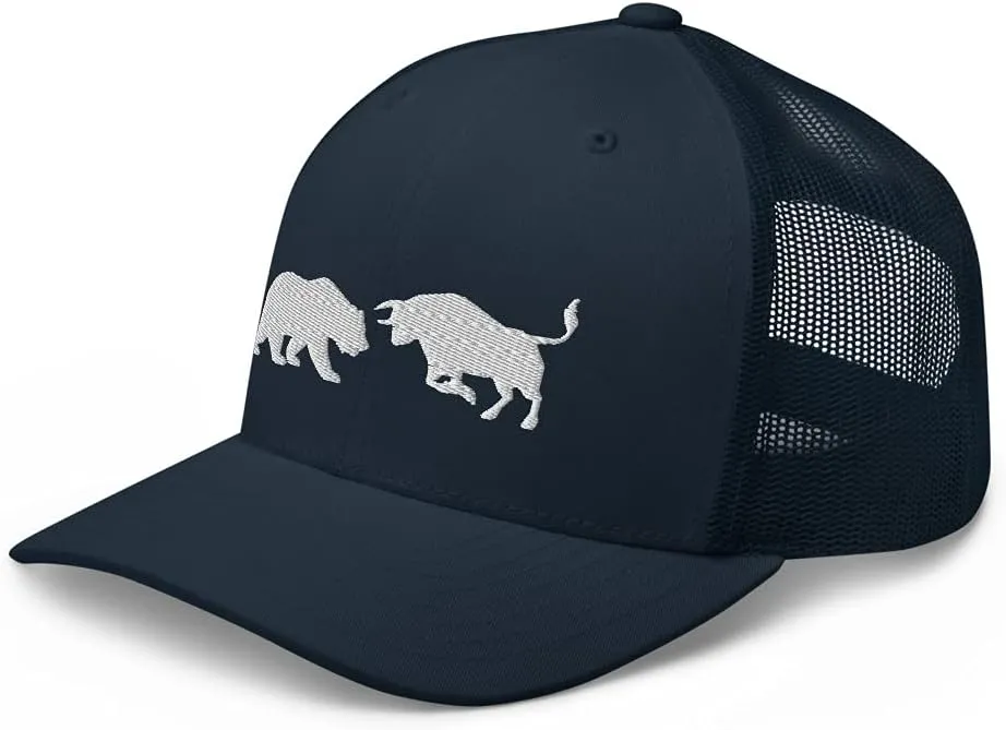 Stock Forex Crypto Day Trader Bull Bear Market Embroidered Trucker Cap Hat