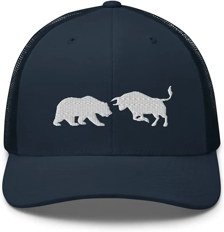Stock Forex Crypto Day Trader Bull Bear Market Embroidered Trucker Cap Hat
