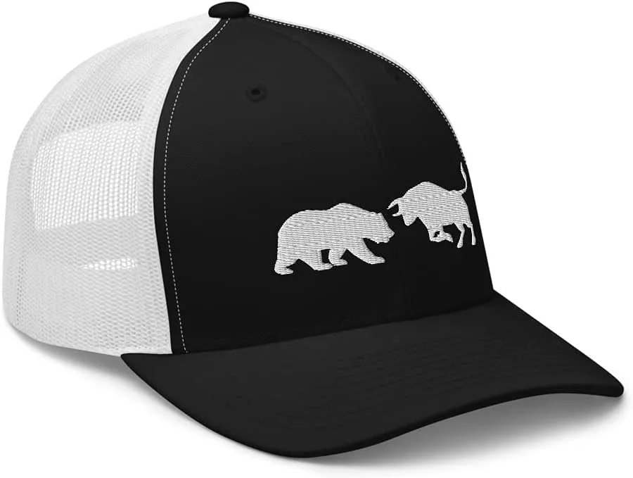 Stock Forex Crypto Day Trader Bull Bear Market Embroidered Trucker Cap Hat