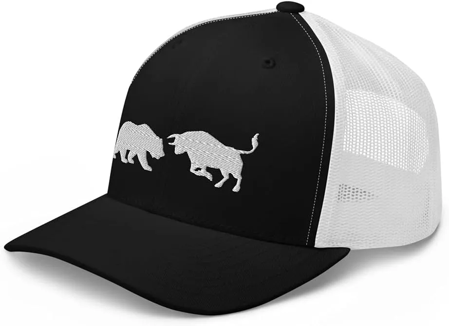 Stock Forex Crypto Day Trader Bull Bear Market Embroidered Trucker Cap Hat