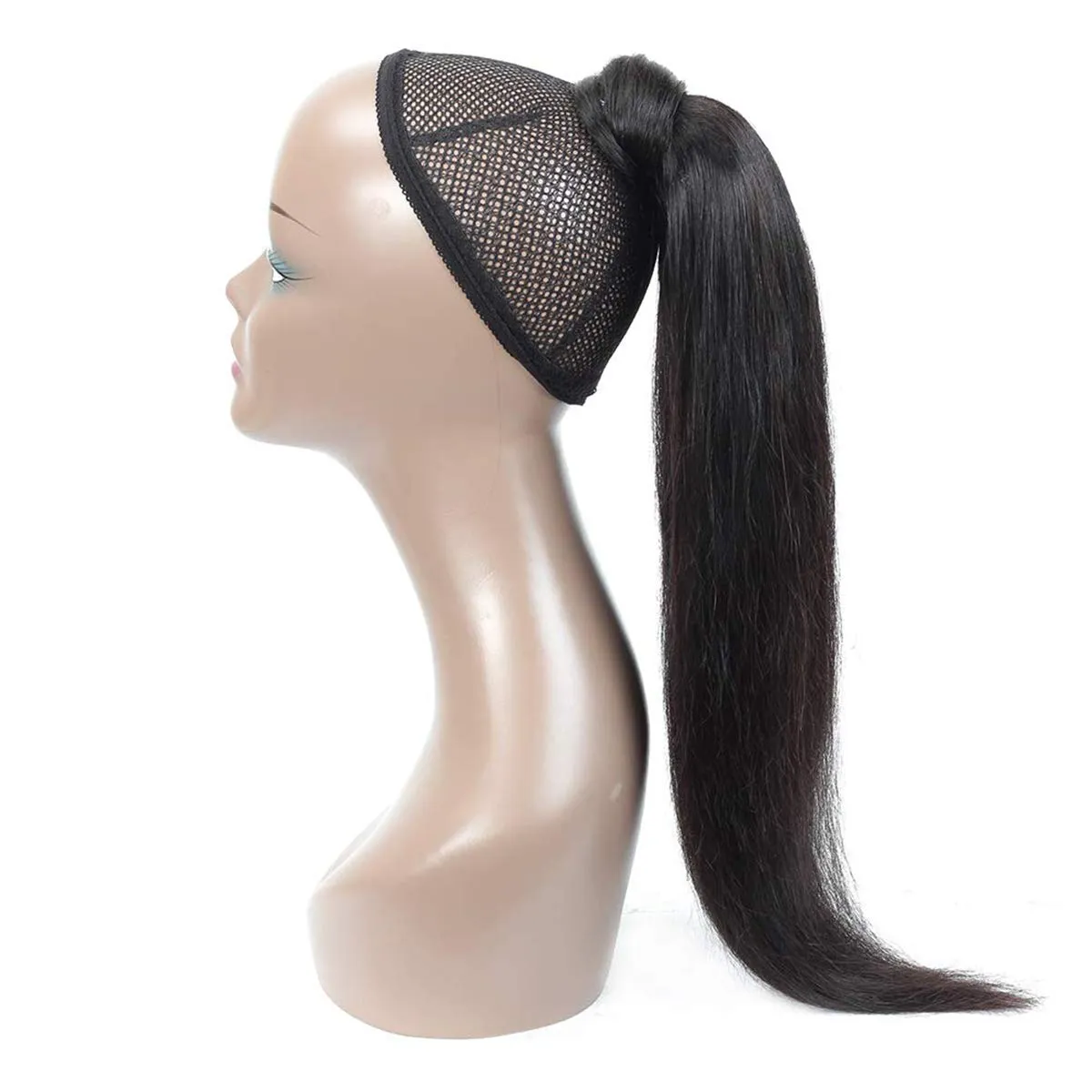 Straight Human Hair Ponytail Clip in Extensions 100% Unprocessed Brazilian Hair Magic Strap Wrap Around Ponytails Straight Human Hair Natural Color 16 Inch