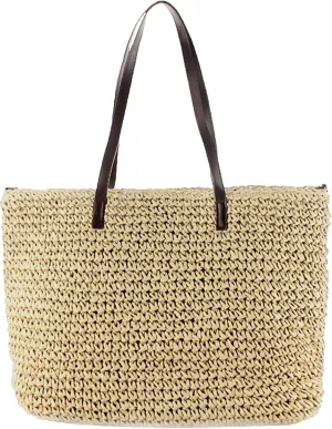 Straw Bag Women Straw Woven Tote Large Beach Handmade Weaving Shoulder Bag Handbag