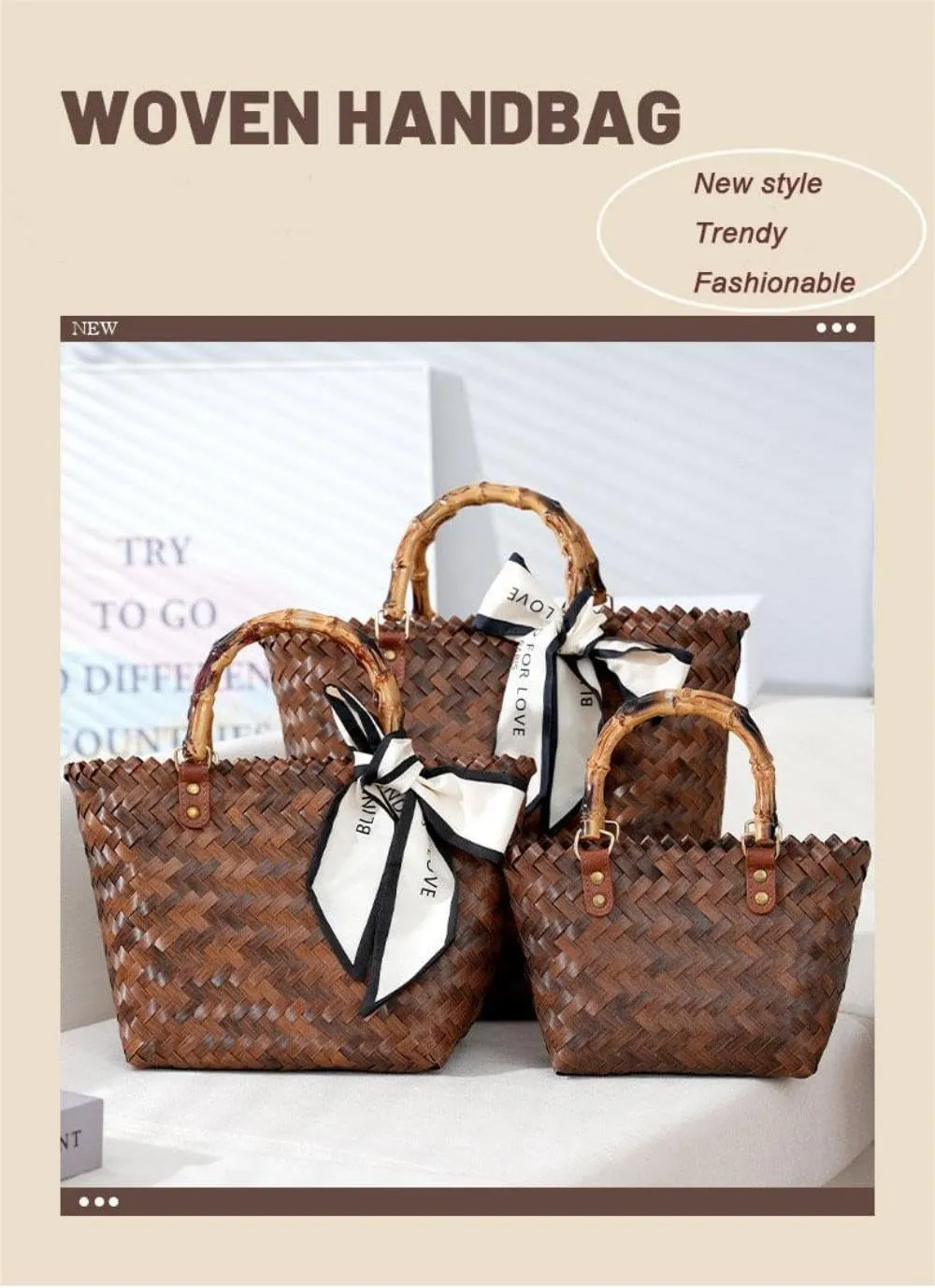 Straw Woven Tote Bag for Women Summer Beach Handbag Market Shopping Holiday Travel Shoulder Bag
