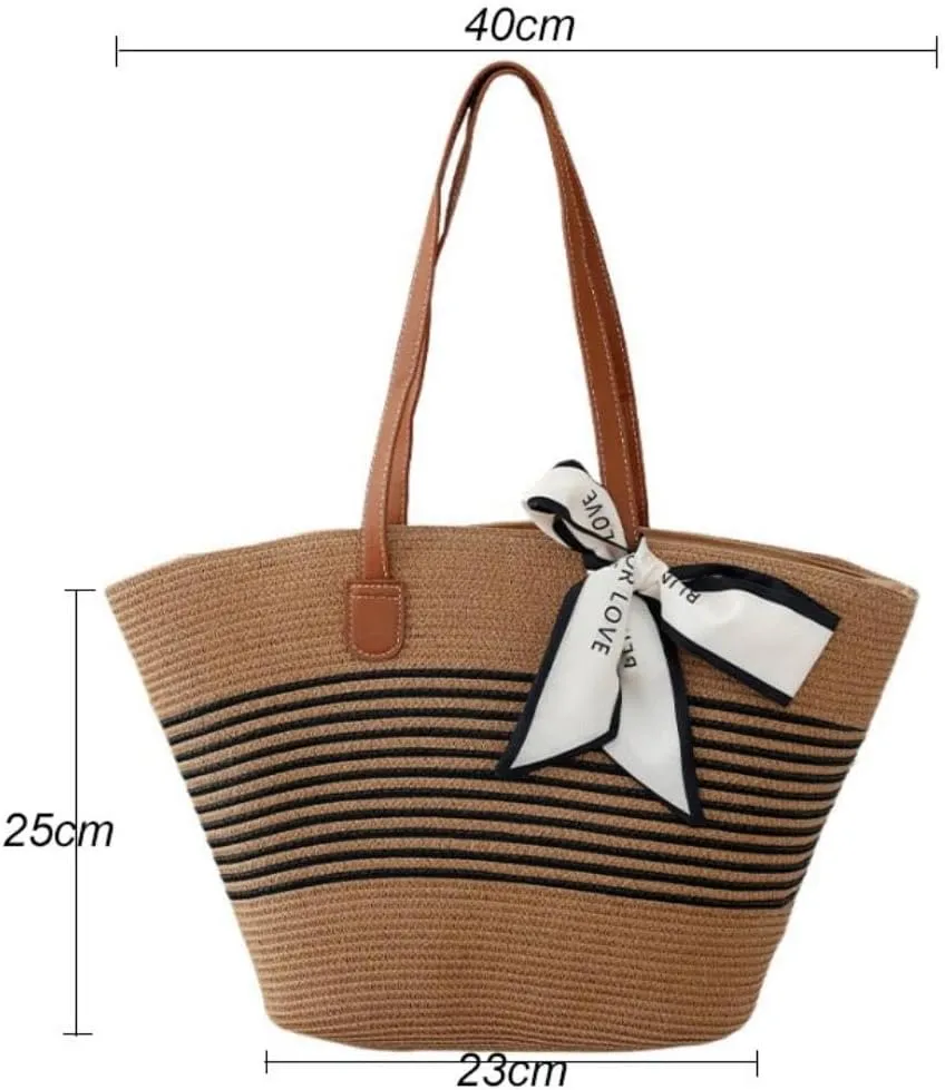 Straw Woven Tote Bag for Women Summer Beach Handbag Market Shopping Holiday Travel Shoulder Bag