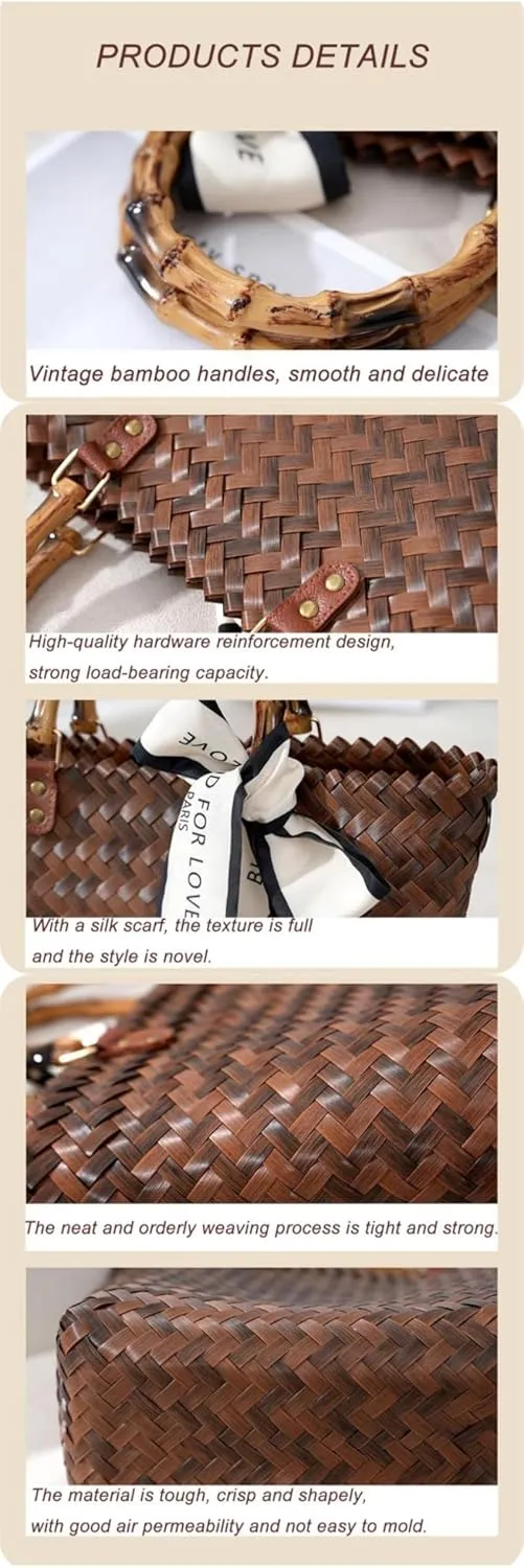Straw Woven Tote Bag for Women Summer Beach Handbag Market Shopping Holiday Travel Shoulder Bag