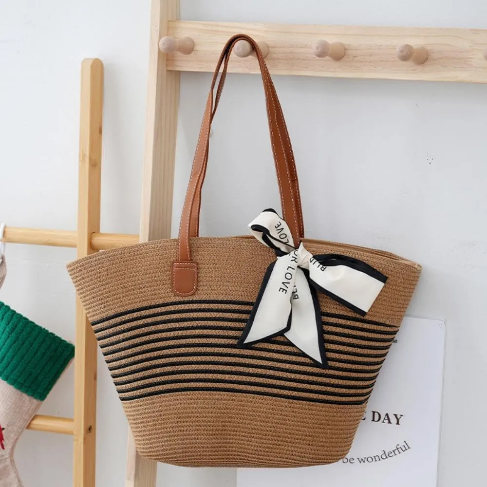Straw Woven Tote Bag for Women Summer Beach Handbag Market Shopping Holiday Travel Shoulder Bag