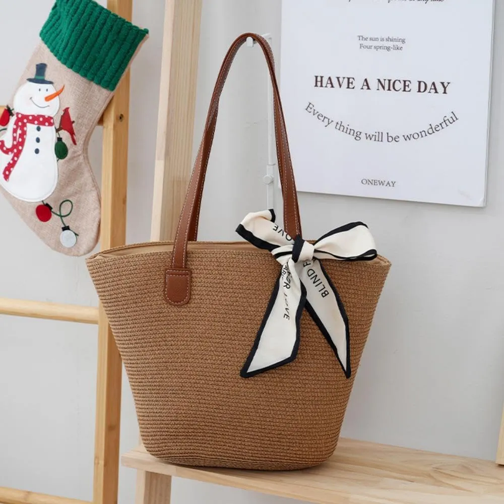 Straw Woven Tote Bag for Women Summer Beach Handbag Market Shopping Holiday Travel Shoulder Bag