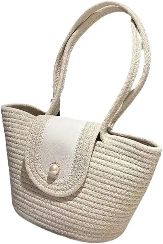 Straw Woven Tote Women Shoulder Bag Satchel Retro Handmade Handbag Large Capacity Purse Summer Beach Travel Daily Totes Beige
