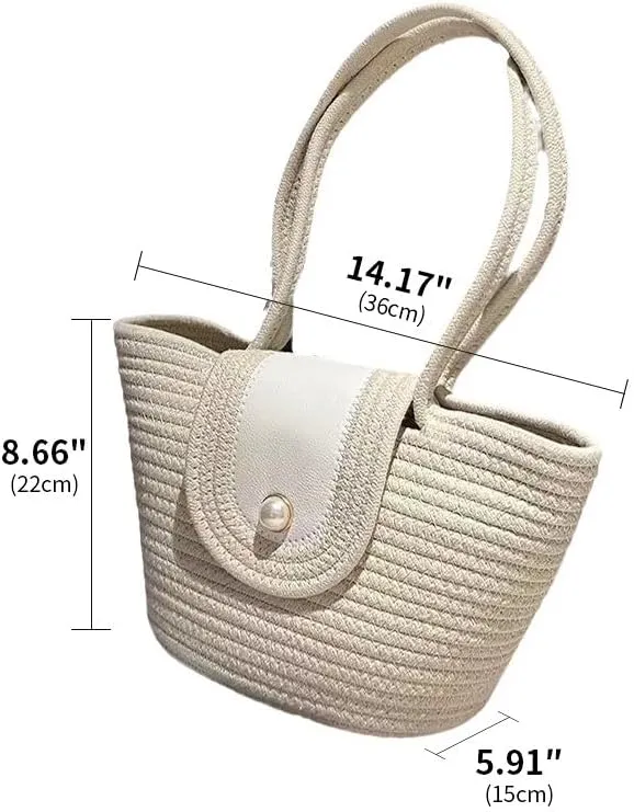 Straw Woven Tote Women Shoulder Bag Satchel Retro Handmade Handbag Large Capacity Purse Summer Beach Travel Daily Totes Beige