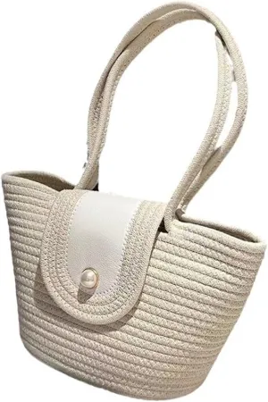 Straw Woven Tote Women Shoulder Bag Satchel Retro Handmade Handbag Large Capacity Purse Summer Beach Travel Daily Totes Beige