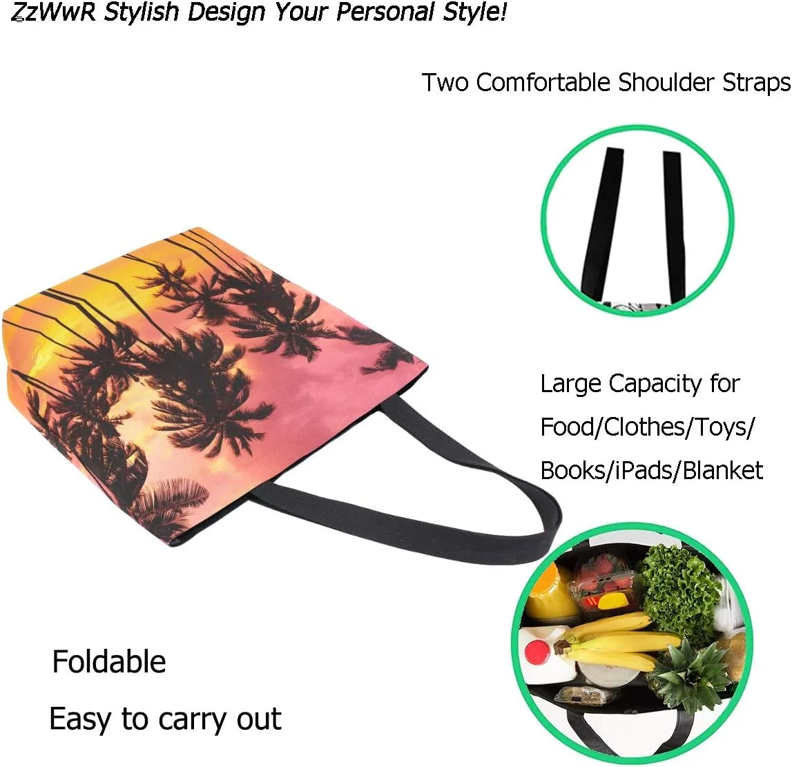 Stylish Cute Pattern Extra Large Shoulder Tote Bag for Beach Travel Weekender Gym Grocery Shopping