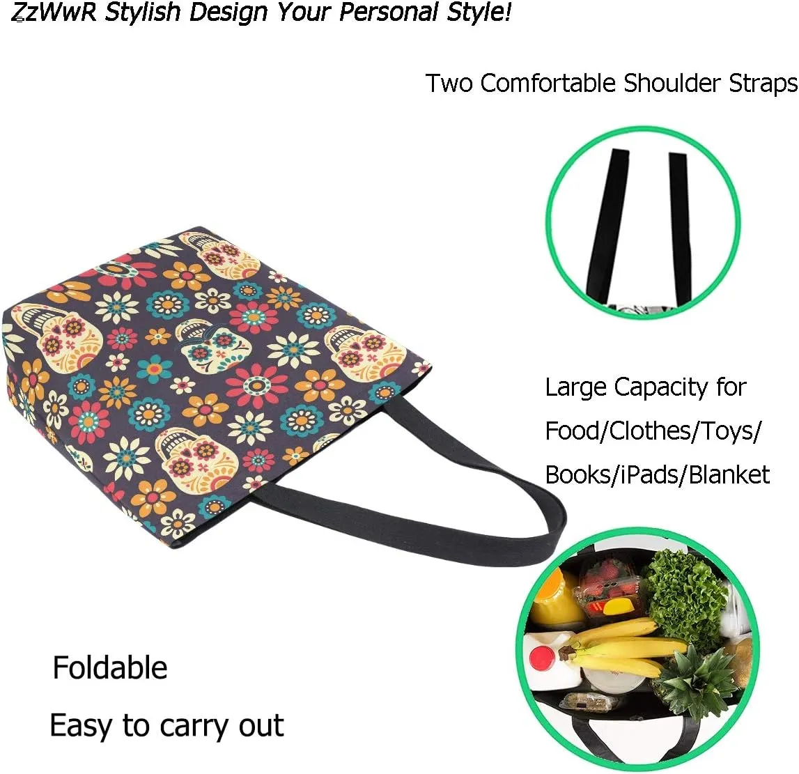Stylish Print Extra Large Shoulder Tote Bag for Beach Travel Weekender Gym Grocery Shopping…