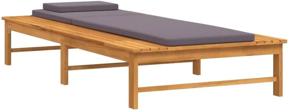 Sun Lounger with Dark Gray Cushion and Pillow Solid Wood Acaciatanning Chair Camping Chairs Patio Chairs Recliner chairSuitable for Gardens, courtyards