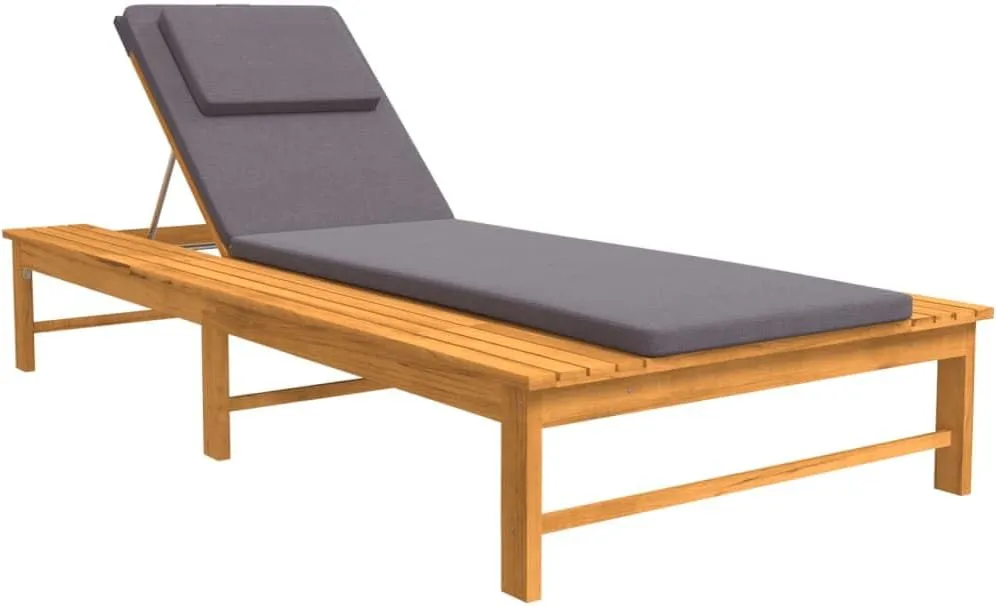 Sun Lounger with Dark Gray Cushion and Pillow Solid Wood Acaciatanning Chair Camping Chairs Patio Chairs Recliner chairSuitable for Gardens, courtyards