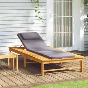 Sun Lounger with Dark Gray Cushion and Pillow Solid Wood Acaciatanning Chair Camping Chairs Patio Chairs Recliner chairSuitable for Gardens, courtyards
