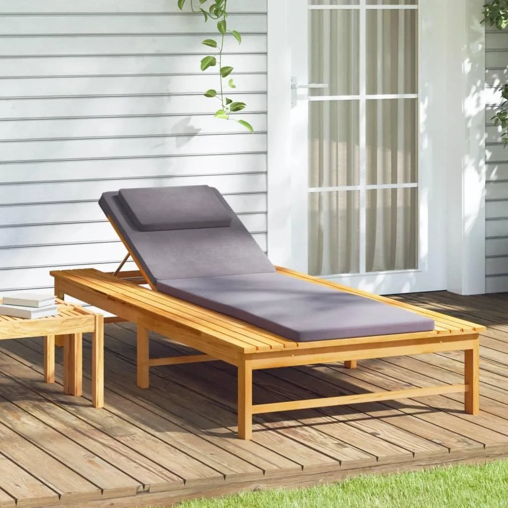 Sun Lounger with Dark Gray Cushion and Pillow Solid Wood Acaciatanning Chair Camping Chairs Patio Chairs Recliner chairSuitable for Gardens, courtyards