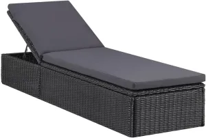 Sunlounger Poly Rattan Black and Dark Graypatio Camping Chairs Recliner Tanning chairSuitable for Garden Courtyard