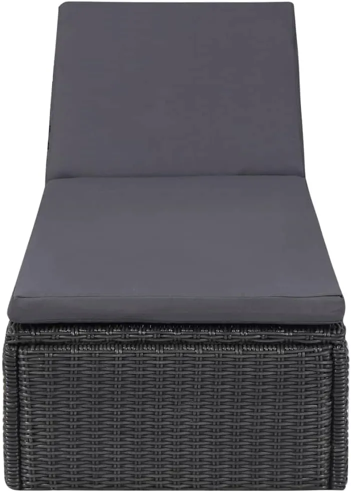 Sunlounger Poly Rattan Black and Dark Graypatio Camping Chairs Recliner Tanning chairSuitable for Garden Courtyard