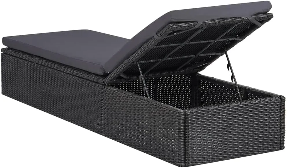Sunlounger Poly Rattan Black and Dark Graypatio Camping Chairs Recliner Tanning chairSuitable for Garden Courtyard