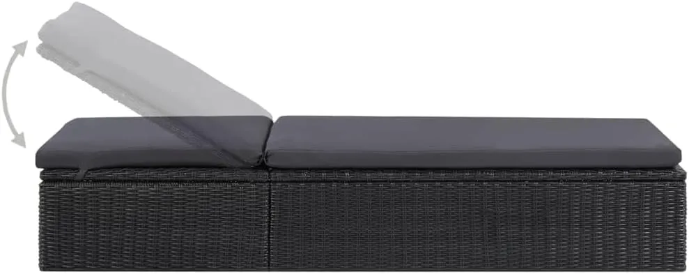 Sunlounger Poly Rattan Black and Dark Graypatio Camping Chairs Recliner Tanning chairSuitable for Garden Courtyard