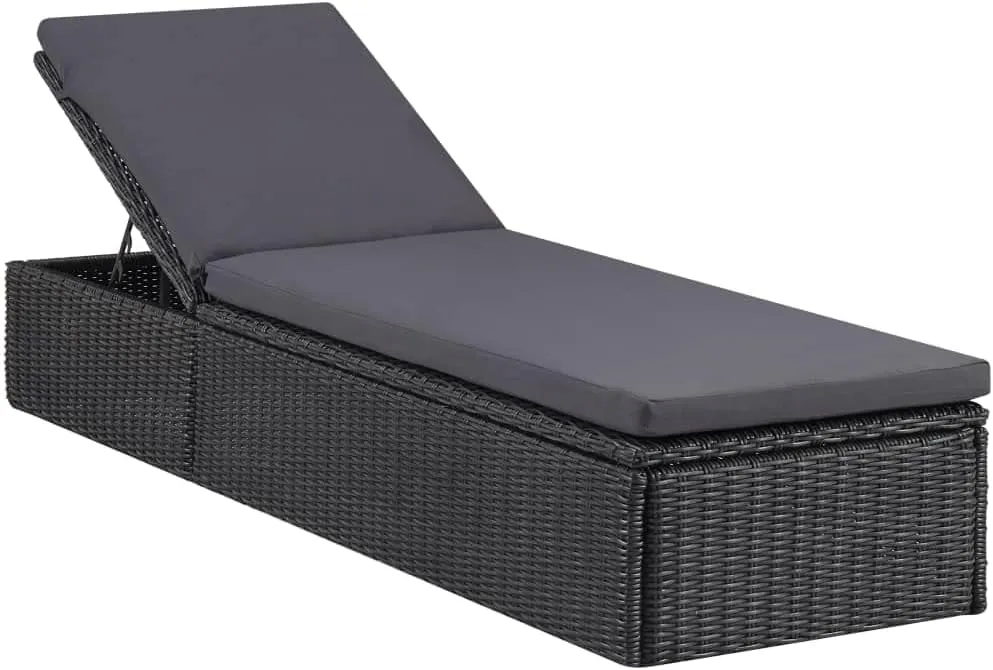 Sunlounger Poly Rattan Black and Dark Graypatio Camping Chairs Recliner Tanning chairSuitable for Garden Courtyard